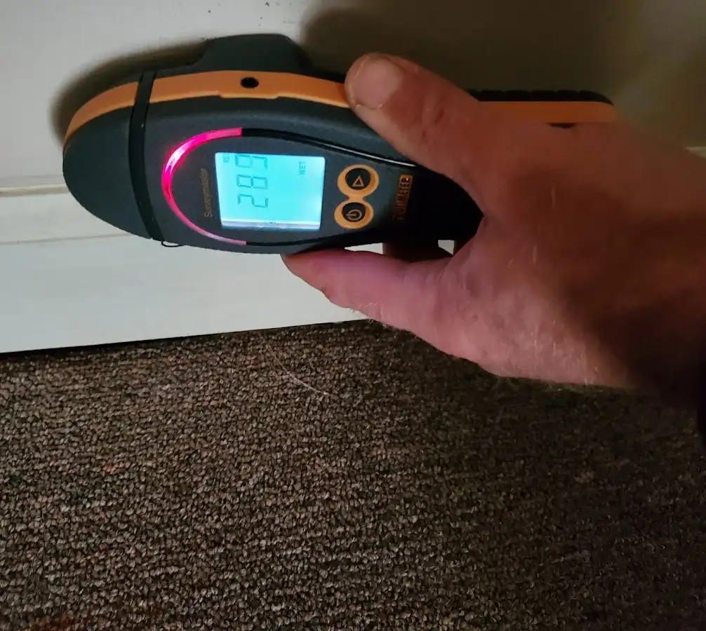 Moisture detection at baseboard during Burst Pipe Cleanup in Haltom City